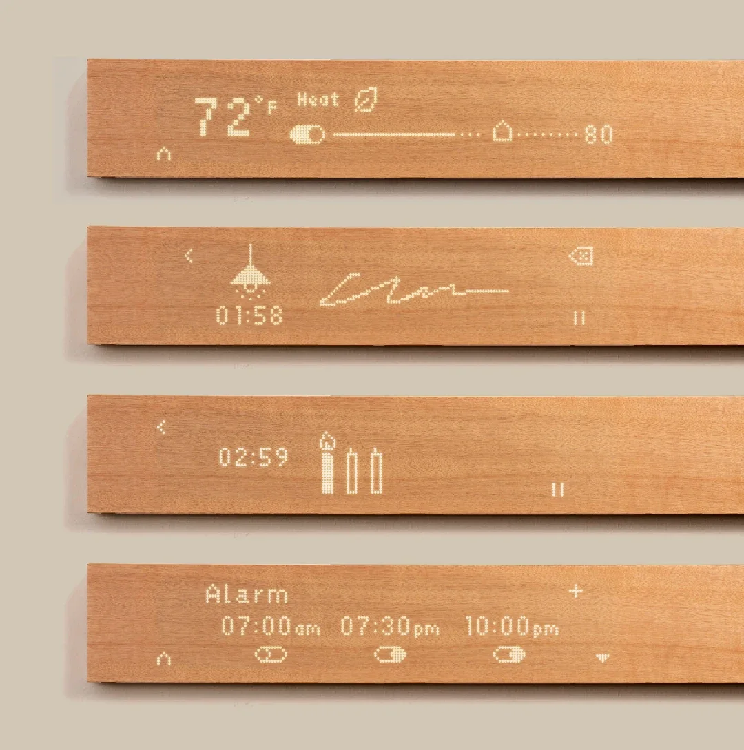 The Mui Board displaying information through a wooden surface